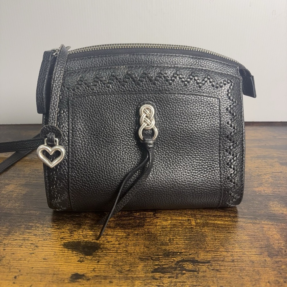 Brighton Interlok Gigi Mini Cross Body Bag Black Leather Hand Laced Bag Charm